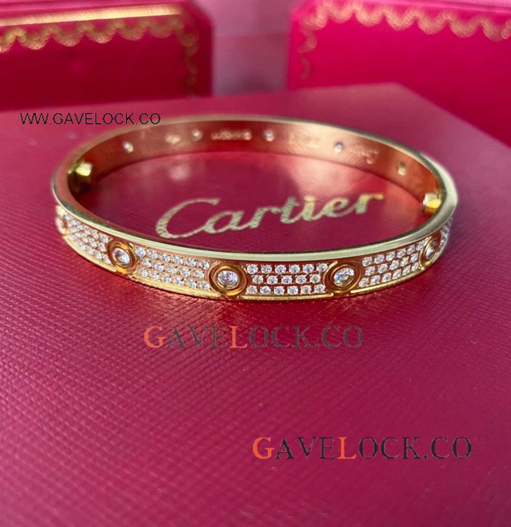 Iced Out Cartier Love Jewelry Yellow Gold Ring & Bracelet Set